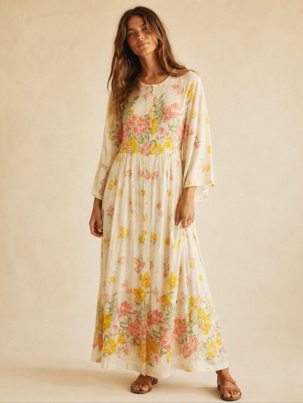 Vintage 70s Boudoir Floral House Dress Size M/L Hostess Dress Hippie Flower